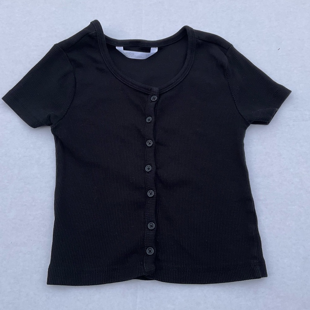 Urban Kids Top Kids Small Black Ribbed Crew Neck Button Front Shirt Ukids
